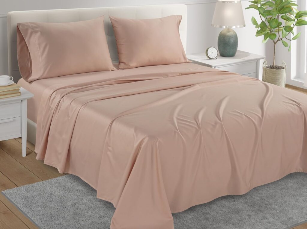 King Sheets Deep Pocket, 100% Egyptian Cotton Sheets For King Size Bed Dusty Rose, 800TC Luxury Soft  Breathable Naturally Cool Fully Elasticated Cotton Sheet Set, No Pill Fade Resistant- Sepia Rose