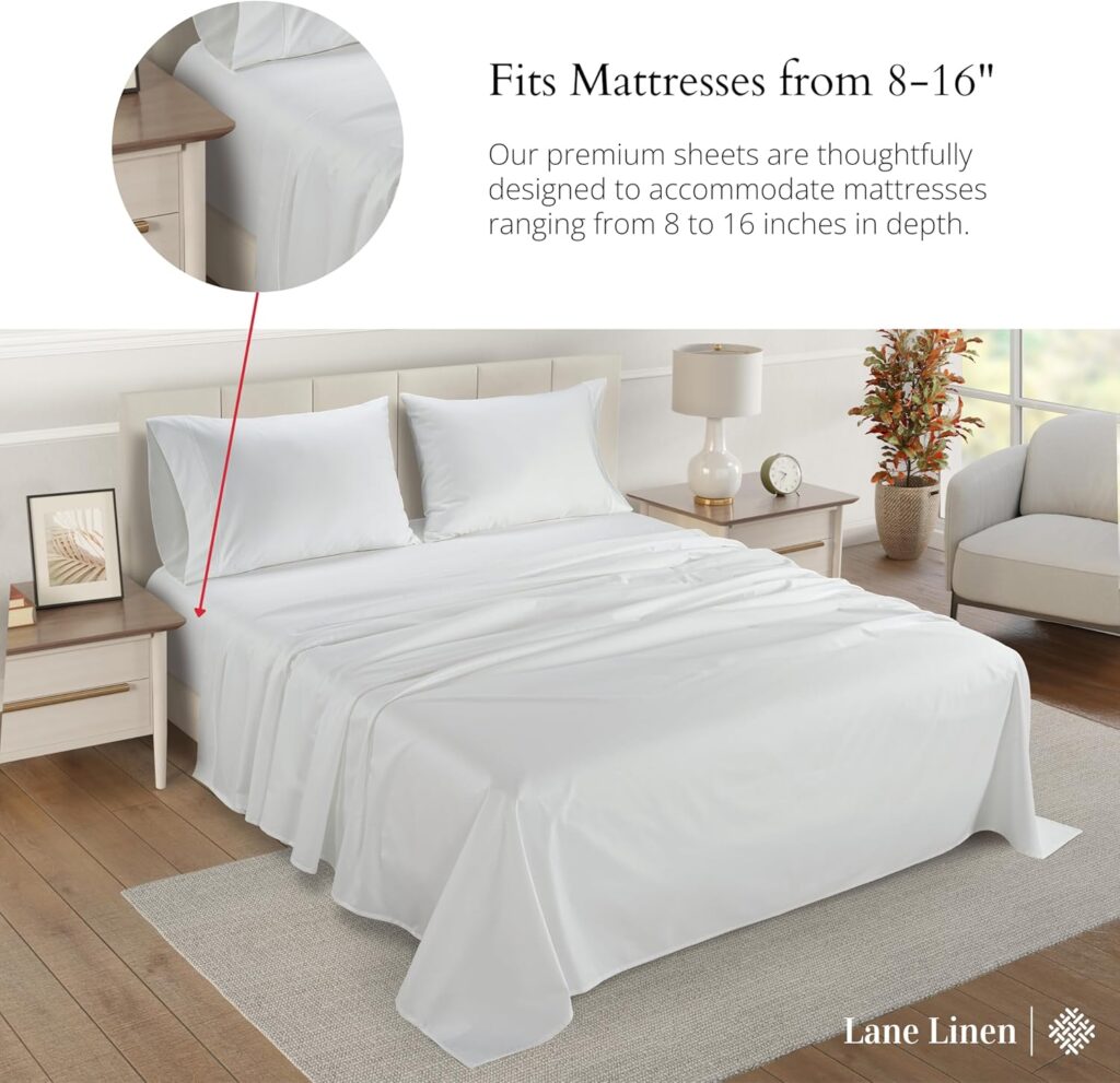LANE LINEN 100% Egyptian Cotton King Size Sheets - 1200 TC, Luxury Sateen Weave, 4 Pc Set - 15 Deep Pocket Sheets - White