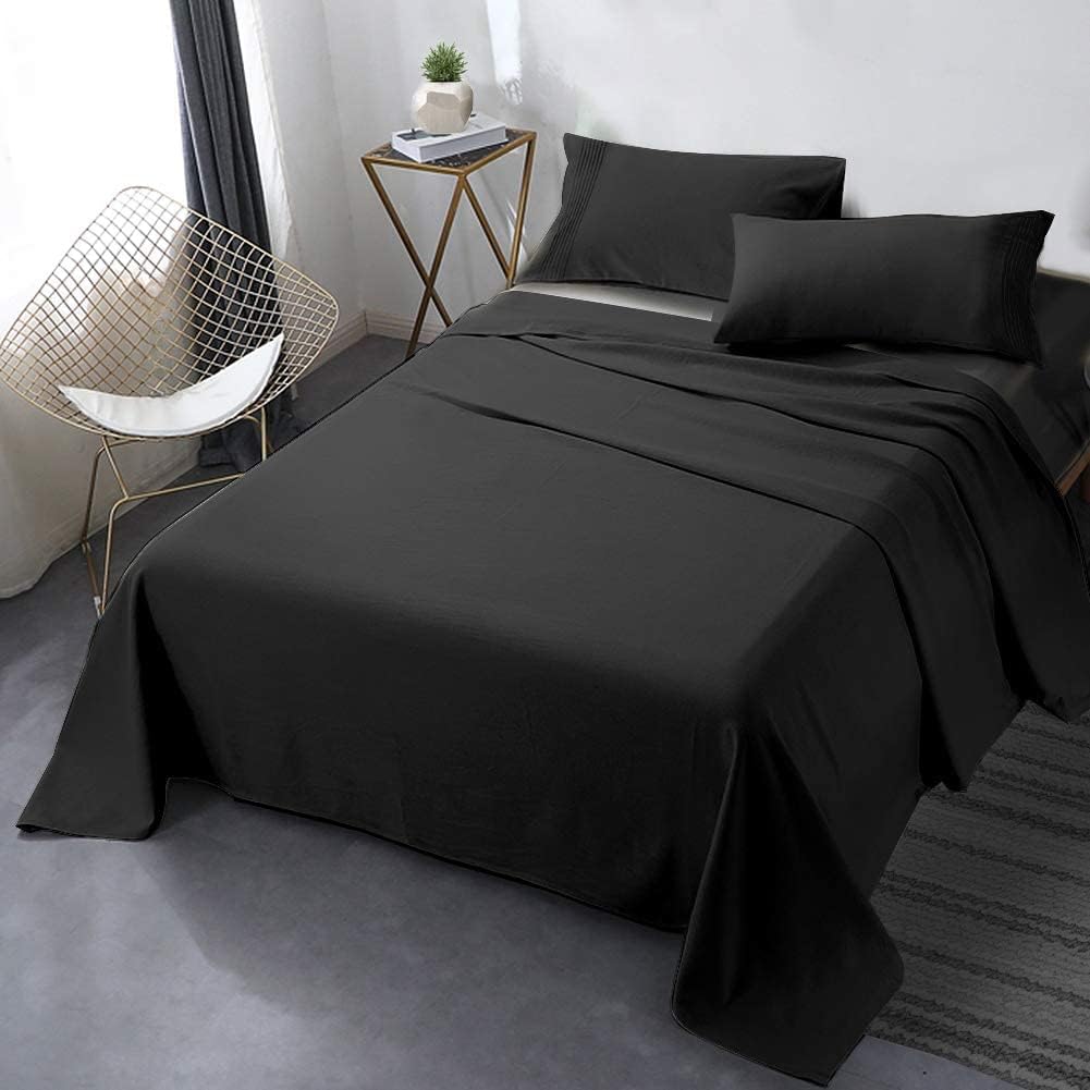 Secura Queen Bed Sheet Set, 4pcs Bedding Sheets  Pillowcases, Soft Microfiber 1800 Thread Count 16 Deep Pocket Luxury Bed Sheets - Hypoallergenic, Wrinkle  Fade Resistant (Black)