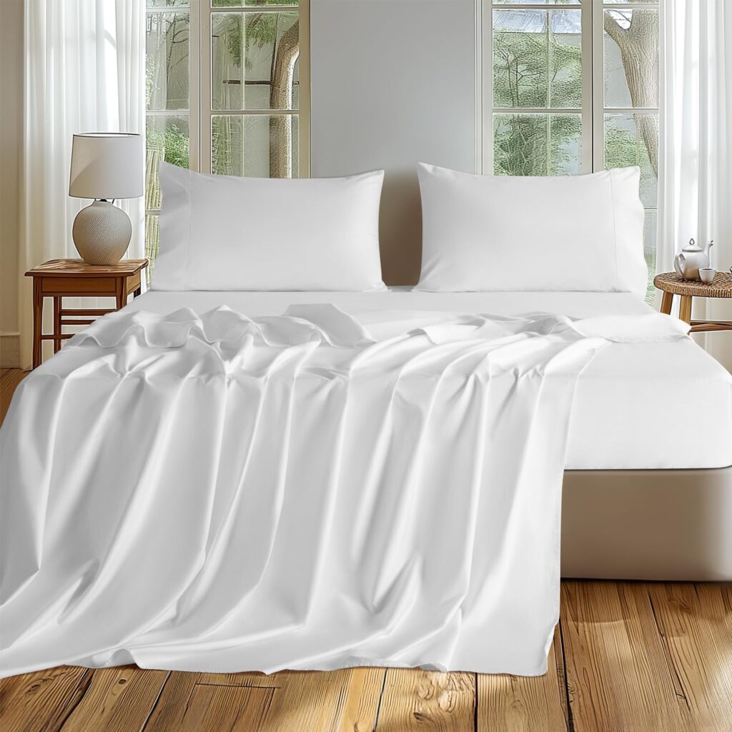 SONORO KATE 100% Egyptian Cotton Sheets - 800 Thread Count, Luxury Hotel Sateen Weave Sheets, Breathable Bed Sheets Set, Fits 16 Deep - 4 PC (White,King)
