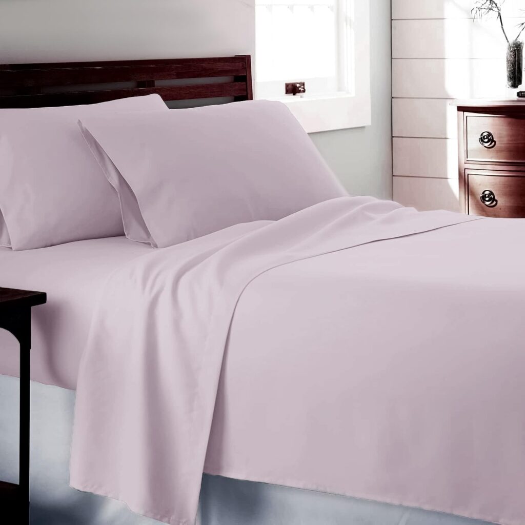 400 Thread Count 100% Cotton Sateen Bed Sheets Deep Pocket, Cotton Bedsheets Crisp Cool and Strong Bed Linen (Lilac, Twin)