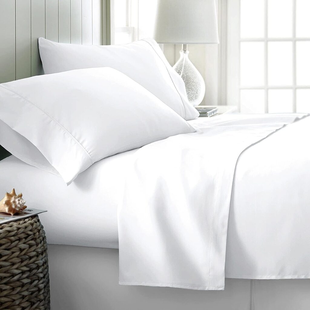 Ashton Sheets 100% Egyptian Cotton Bed Sheets Queen Size Set - 4 PC 1000 High Thread Count Egyptian Cotton Queen Size Sheets Deep Pocket 16, Soft Cooling Luxury Hotel Sateen Bedsheets Set - White