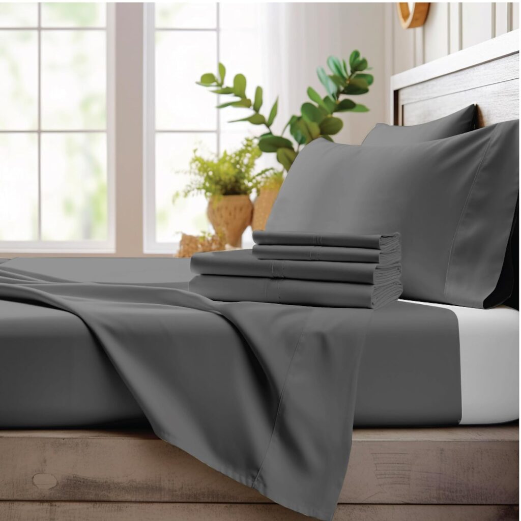 Bamboo Bay 4 Piece Full Size Sheet Set, 100% Viscose Made from Bamboo, Breathable, Ultra Soft Cooling Bed Sheets for Hot Sleepers, Beddings with Deep Pockets Fit 16 Mattress, Dark Grey