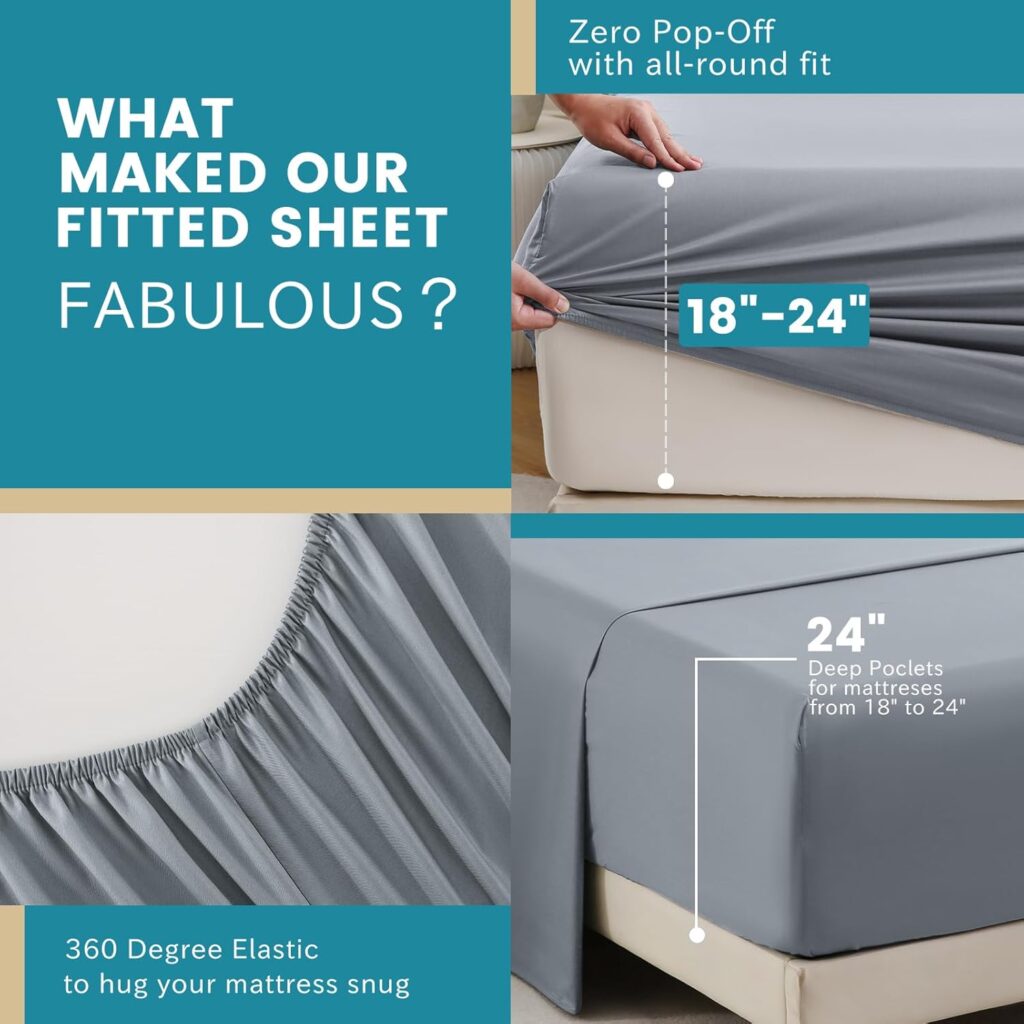 Bedlifes Queen Sheet Set, Extra Deep Pocket 18-24 Inches,1000Thread Count 100% Egyptian Cotton, Soft and Breathable Sateen 4-Piece,Mineral Blue