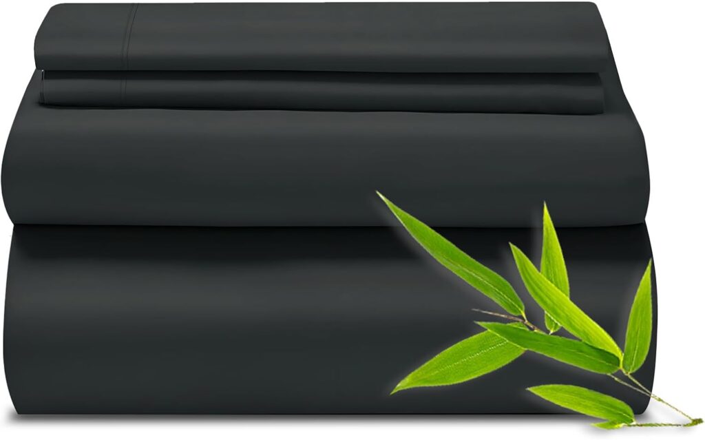 EaseHome King Cooling Sheets, Rayon Derived from Bamboo, Deep Pocket Up to 16, Soft King Size Bed Sheets, Luxury Bedding Sheets  Pillowcases, Black