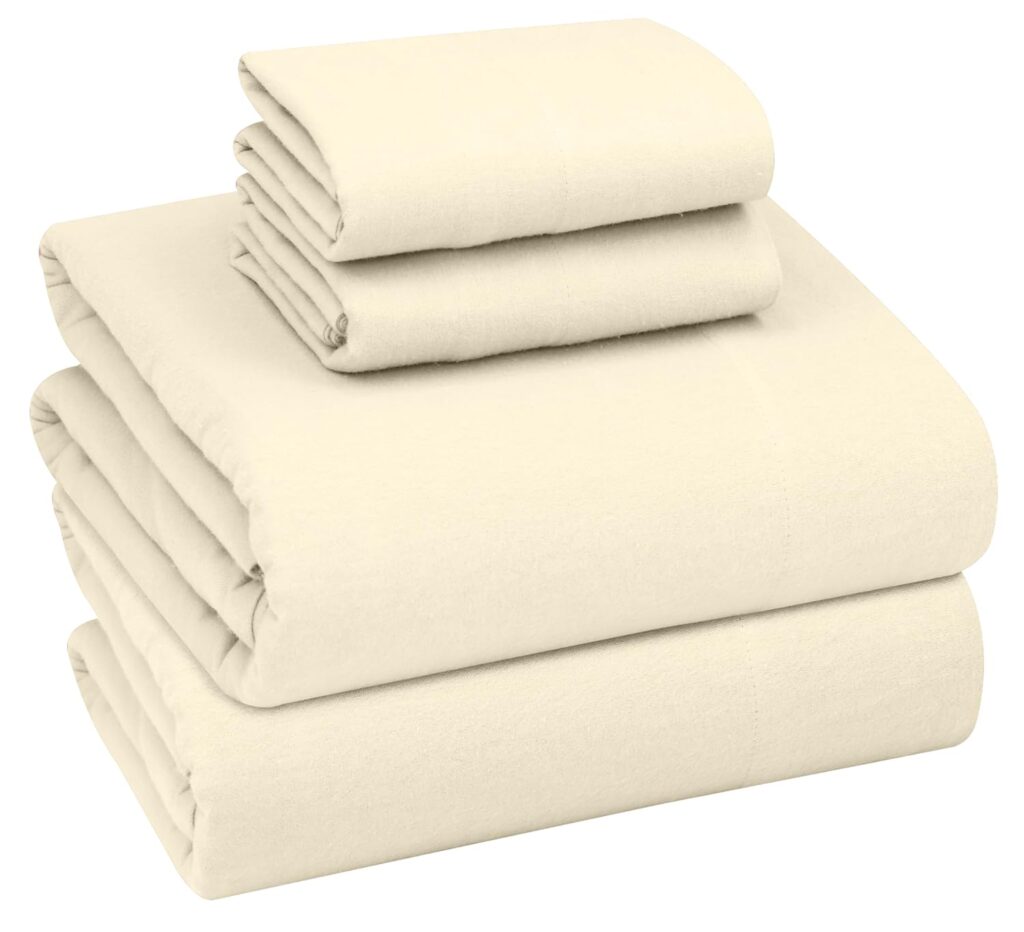 RUVANTI Organic Flannel Sheets Full Size - 100% Cotton Double Brushed Bed Sheet Set - Deep Pocket 16 Inches - All Seasons Breathable, Extra Soft, Warm  Cozy - 4 Pieces - Winter White