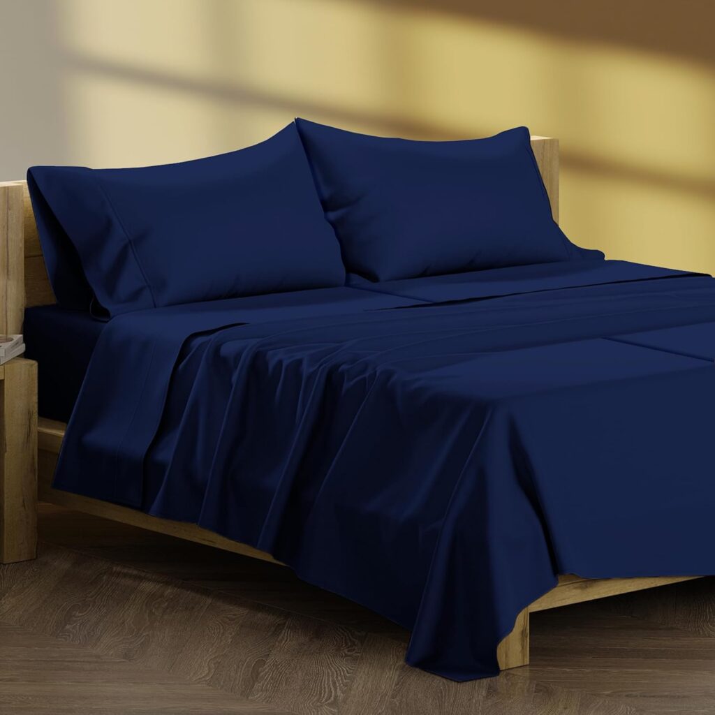 XOOX Linen 100% Cotton Sheets for Queen Size Bed - 500 Thread Count 4 PC White Cotton Sheets, 16 Deep Pocket Sheet Set, Cooling Sheets Queen Size for Hot Sleepers, Soft, Breathable Sheet