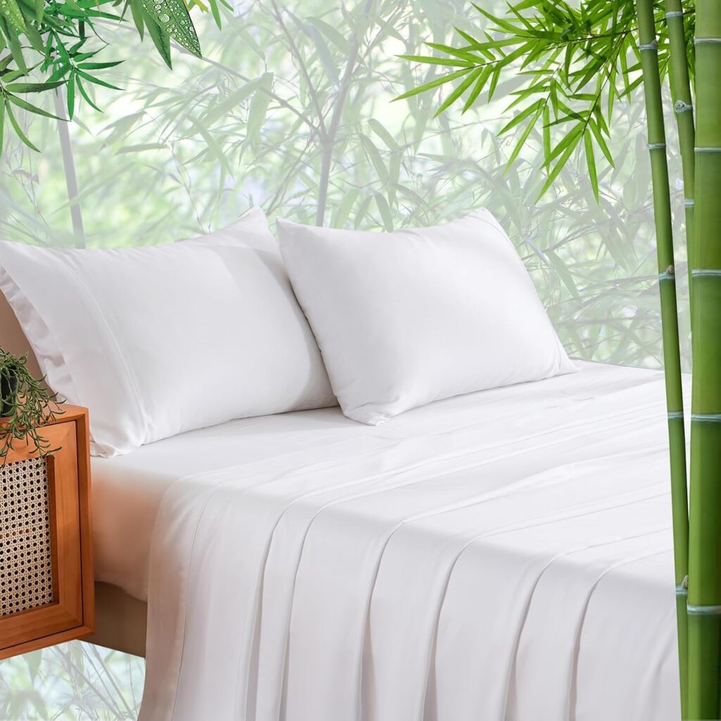 Bedlifes Full Size Sheet Set Cooling Sheets Rayon Derived from Bamboo-400TC Breathable Luxury Bed Sheets,Sateen Silky Bedding Sheets-16 Deep Pocket Ultra Soft 4 Pieces(White,Full)