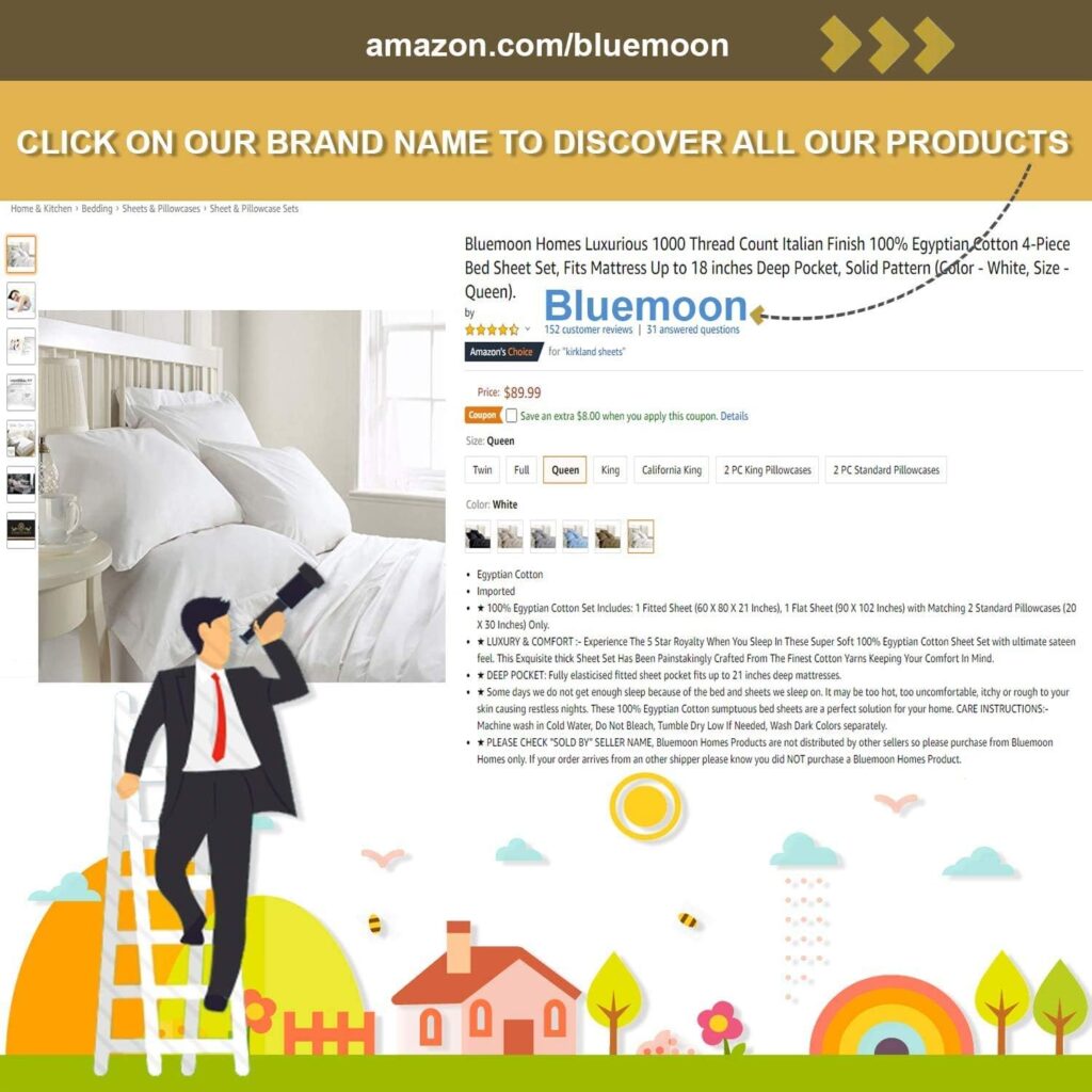 Bluemoon Homes King Sheet Sets 800 Thread Count 100% Egyptian Cotton Sheets - Extra Long-Staple Cotton King Sheets, Fits Mattress Upto 18 Deep Pocket, Sateen Weave, Soft Cotton Bed Sheets Set(White)