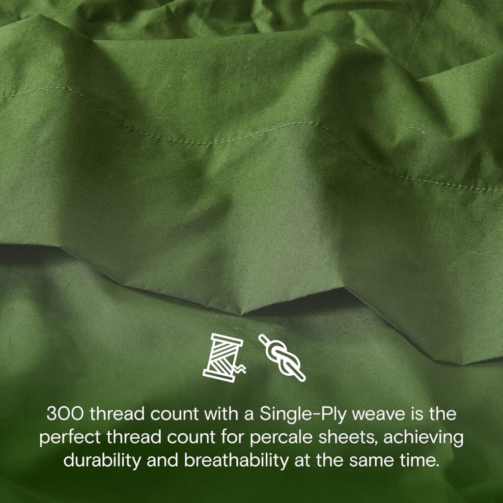 DOZ 100% GOTS Certified Organic Cotton Sheet Set, Crisp Percale Weave, Long Staple, Breathable, Matte Finish, Hotel Style, Durable, 4pc – 2 Pillowcases 1 Fitted 1 Flat (Forest, Queen)