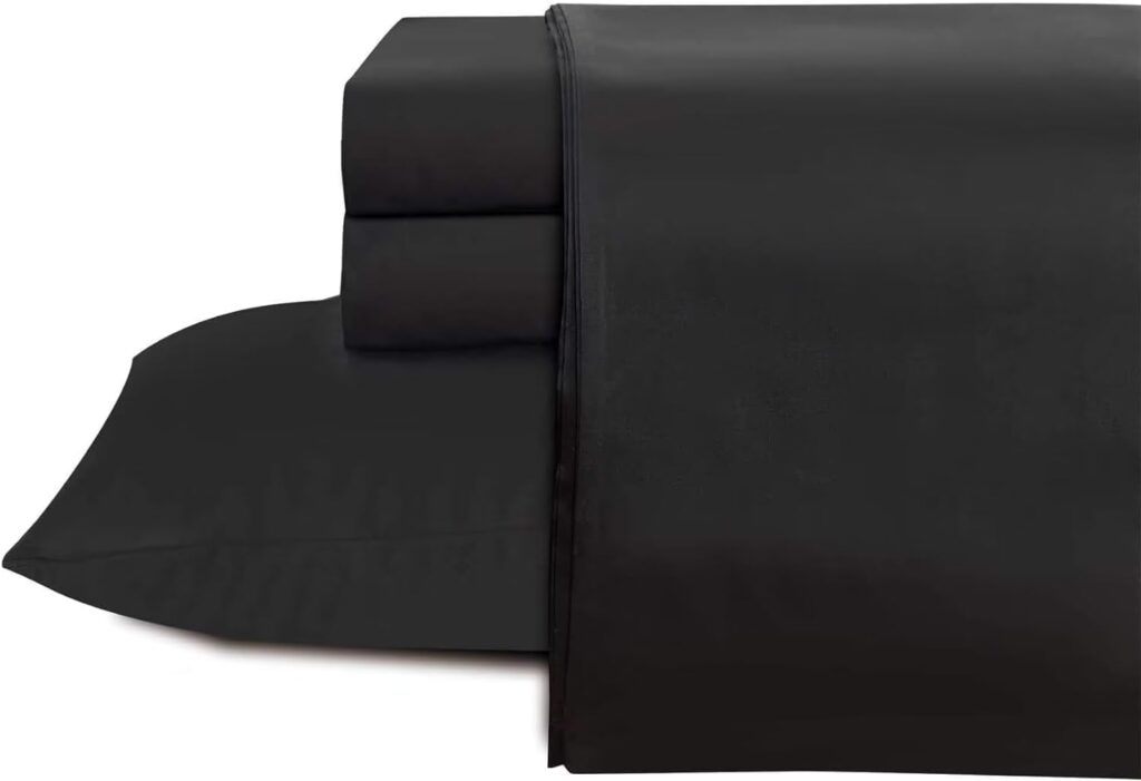 Shunjie.Home Twin-XL Bed Sheets Set 3 Pieces, 600 Thread Count 100% Egyptian Cotton Bed Sheets, Breathable, Soft  Silky Sateen Weave Fits Mattress from 8 Up to 16 Deep Pocket(Black, Twin-XL)