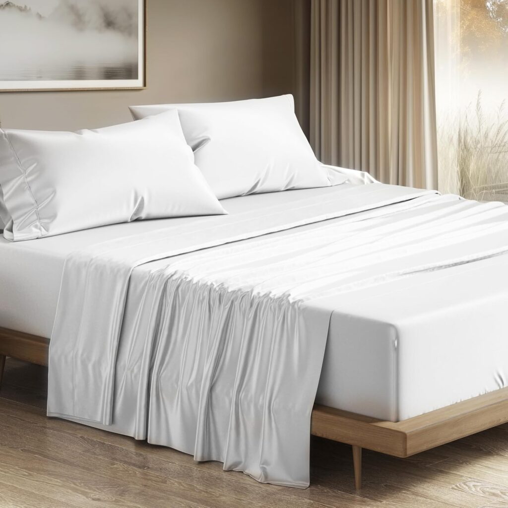 THREAD SPREAD 100% Egyptian Cotton King Size Sheets Set - Luxury 1200 Thread Count Egyptian Cotton Sheets King Size, Silky Soft, Cooling, Sateen Weave 17 Deep Pocket Bed Set - White