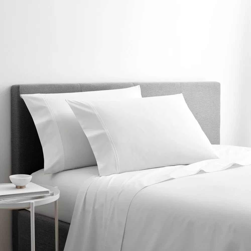 1000TC 2PC Pillow Case 100% Egyptian Coton Super Soft Pillow Cover Pack of 2 (White-1, Queen Size 20X30) (White, 20X30 Standard/Queen)