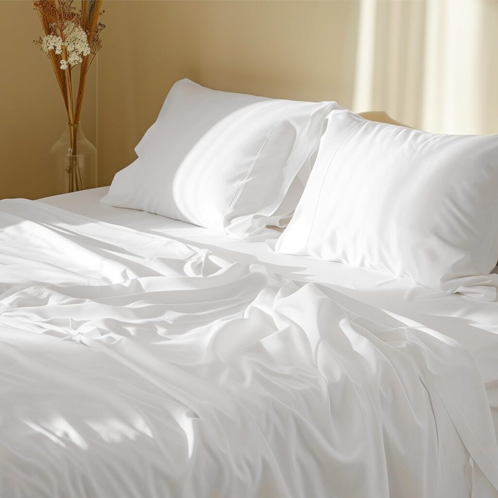 Bedsure 100% Cotton Percale Sheets Queen Size, Queen Sheet Set with Deep Pocket Up to 16 Inches, Breathable  Crirsp Soft, Bedsheet  Pillowcase Sets, 4 Pieces, White