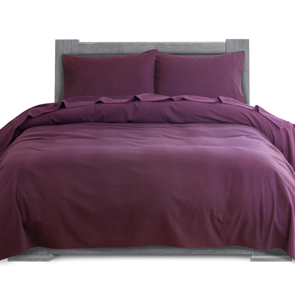 Elegant Comfort Soft 4-Piece 100% Turkish Cotton Flannel Sheet Set - Premium Quality, Deep Pocket Fitted Sheet, Ultra Soft, Cozy Warm Flannel Sheets - Queen, Purple