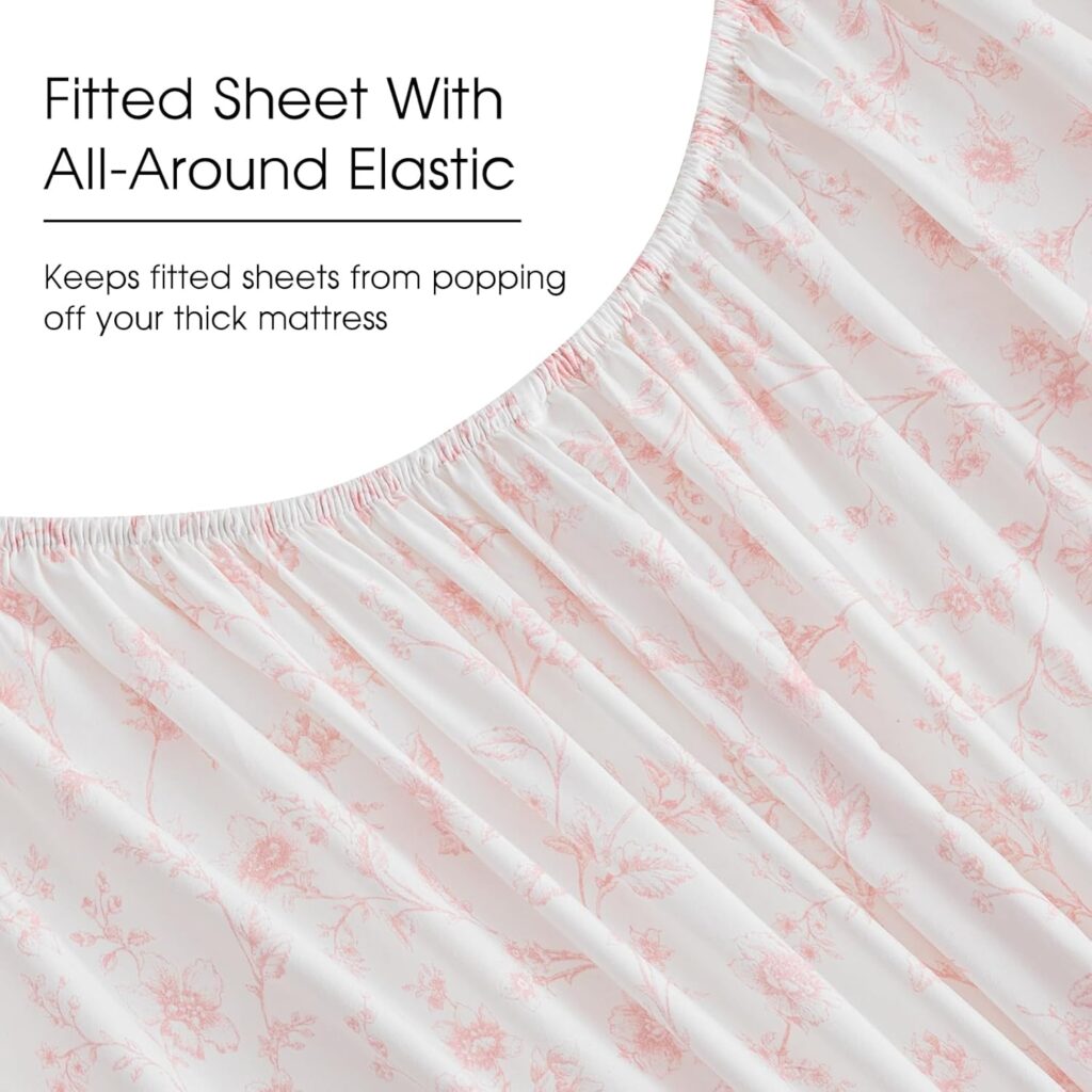 HYPREST Floral Sheets Queen Size,18 inches Deep Pocket Sheets, 1800 Thread Count Black and White Leaf Floral Bed Sheets Soft Breathable Cute Aesthetic Shabby Chic Bed Sheets, Oeko-Tex Certificated.