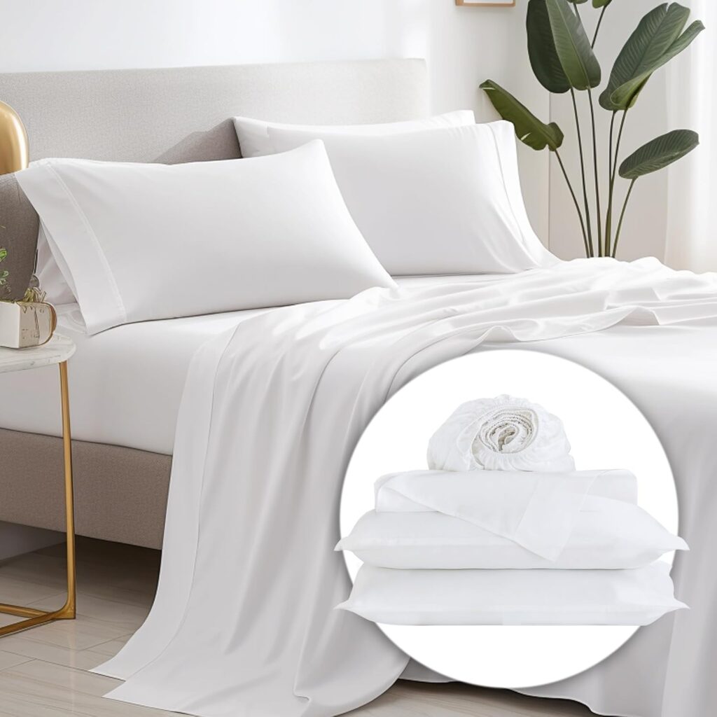 Queen Bed Sheets Set - Hotel-Quality Bedding Set - Skin-Friendly - Extra Soft, 4-Pc Queen Sheets Set - Deep Pocket Full Fitted Sheet, Flat Sheet  2 Pillowcases