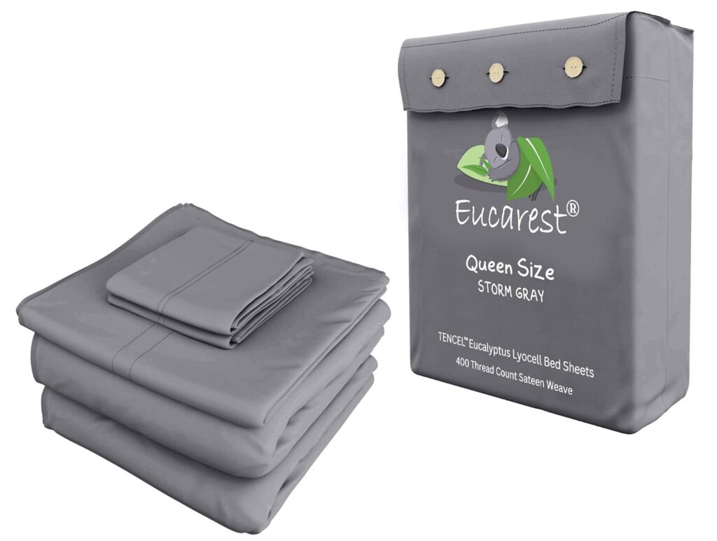 100% Eucalyptus Tencel Bed Sheet Set | Queen Size | Organic | Ultra Soft | Cooling for Hot Sleepers | Hypoallergenic | Thermal Regulating | Deep Pocket | Fits 18 Mattress - Storm Gray