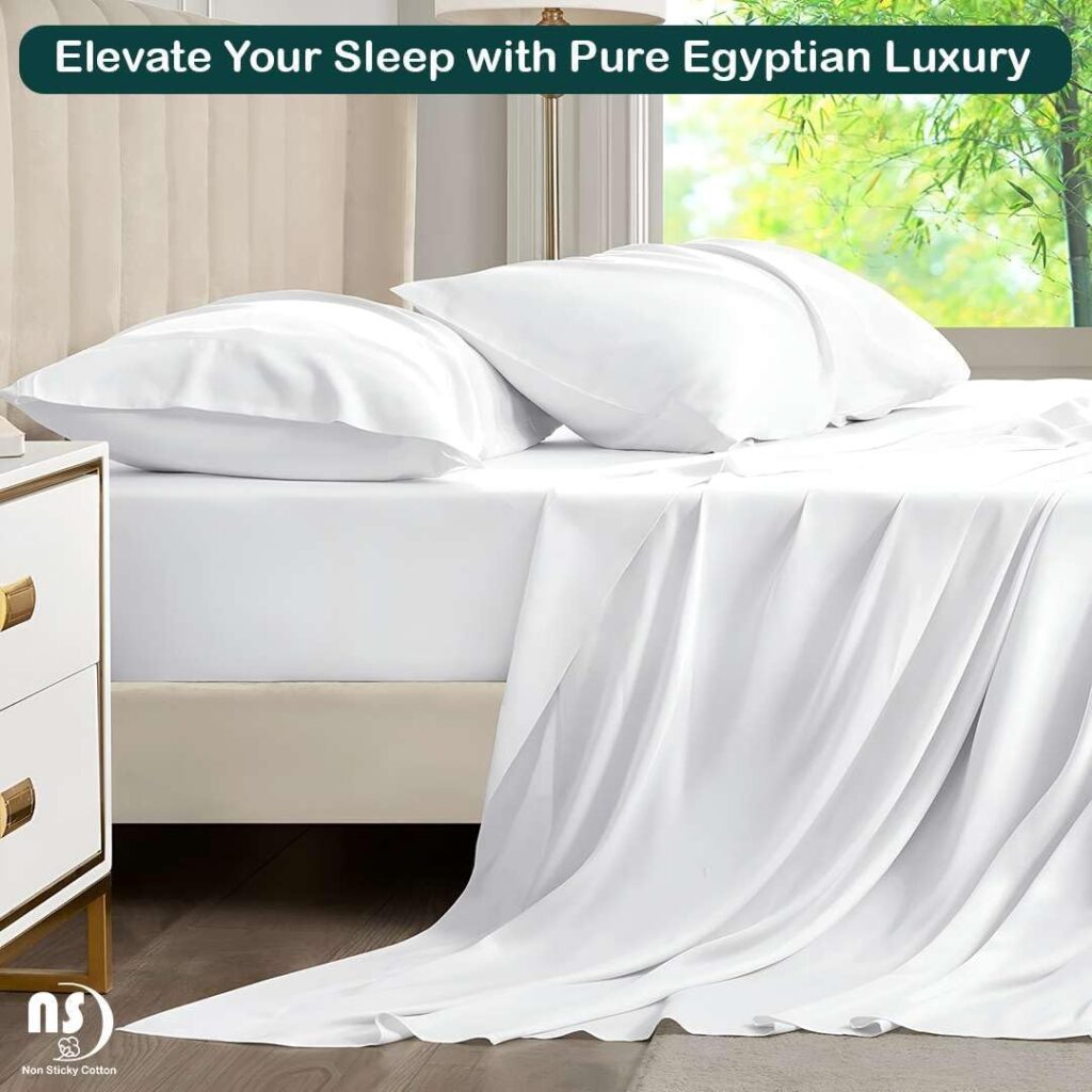 4 Piece Premium Sheet Set Cotton Queen, 100% Egyptian Cotton, 15 Inch Deep Pocket of Cotton Sheets, White Solid