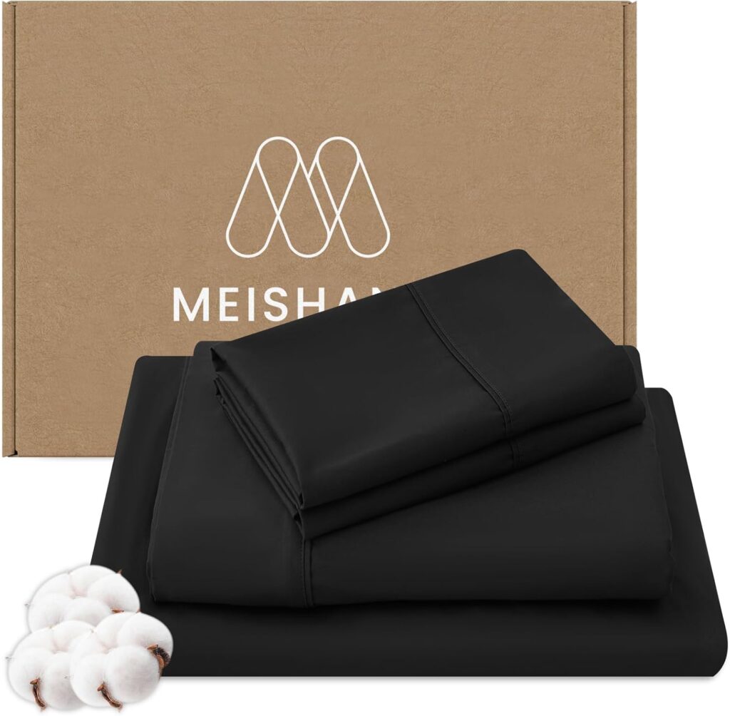 MEISHANG 1000 Thread Count Egyptian Cotton Sheets Queen - 100% Egyptian Cotton Sheet Set, Sateen Weave, Soft  Breathable, 16 Deep Pockets - 4 Piece (Queen, Black)