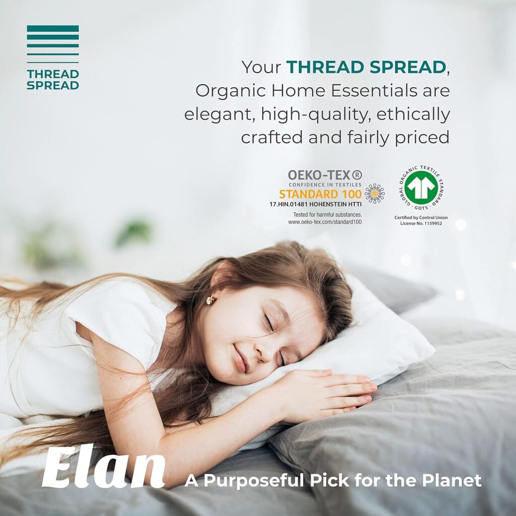 THREAD SPREAD 100% Organic Cotton Bed Sheet Set - Crisp and Cooling Percale Weave, Soft Breathable, Eco-Friendly, 4 Piece Bedding Set, Deep Pocket with All-Around Elastic, (King, Ivory)