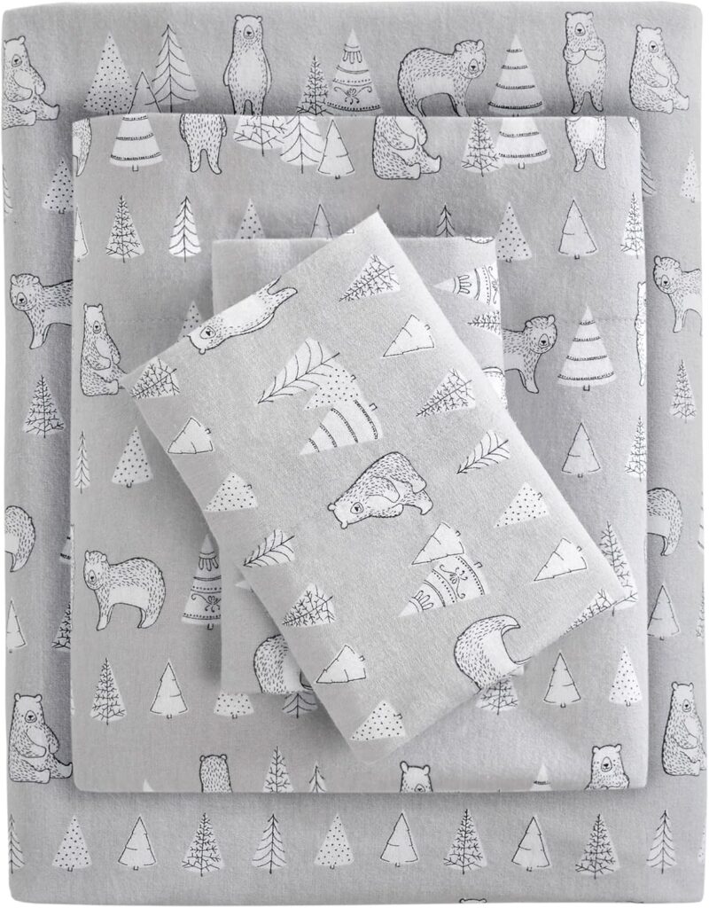True North by Sleep Philosophy Cozy Flannel Warm 100% Cotton Sheet - Novelty Print Animals Stars Cute Ultra Soft Cold Weather Bedding Set, Full, Multi Forest Animals 4 Piece