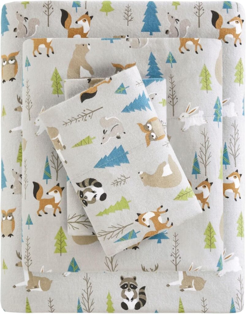True North by Sleep Philosophy Cozy Flannel Warm 100% Cotton Sheet - Novelty Print Animals Stars Cute Ultra Soft Cold Weather Bedding Set, Full, Multi Forest Animals 4 Piece