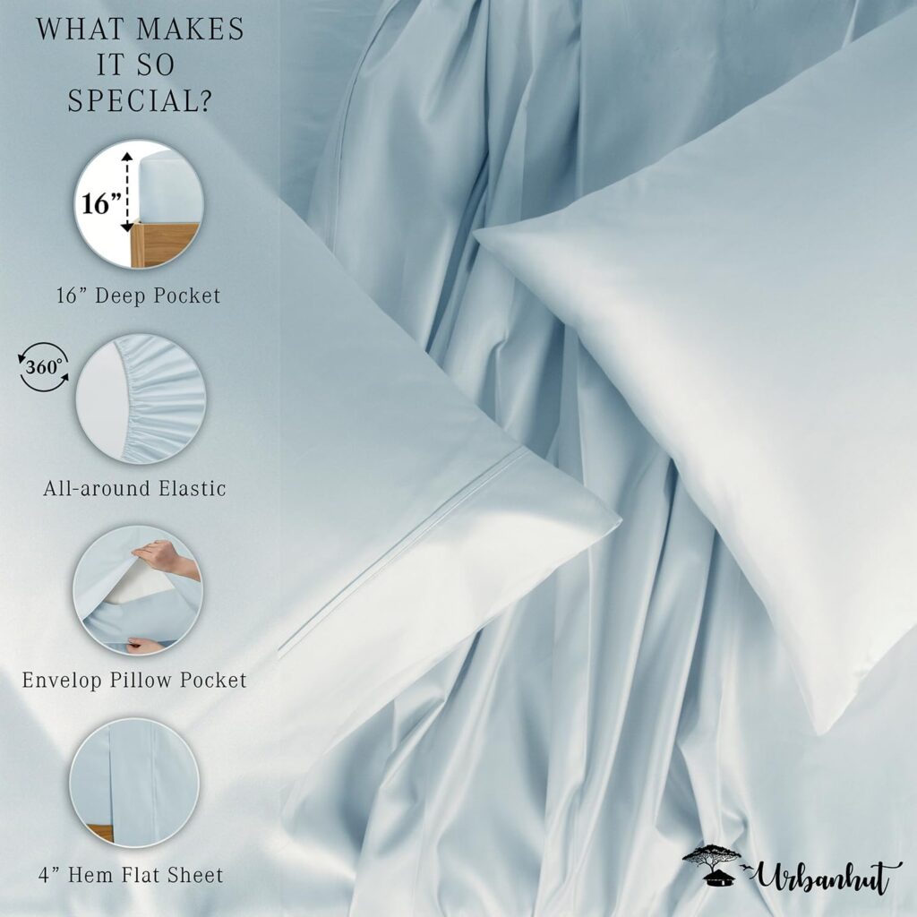 URBANHUT 700 Thread Count Egyptian Cotton Sheets Full Size, 4Pc Sheet Set Soft Luxury Bed Sheets for Full Size Bed, Sateen Weave Hotel Sheets, 16 Elasticized Deep Pocket - White