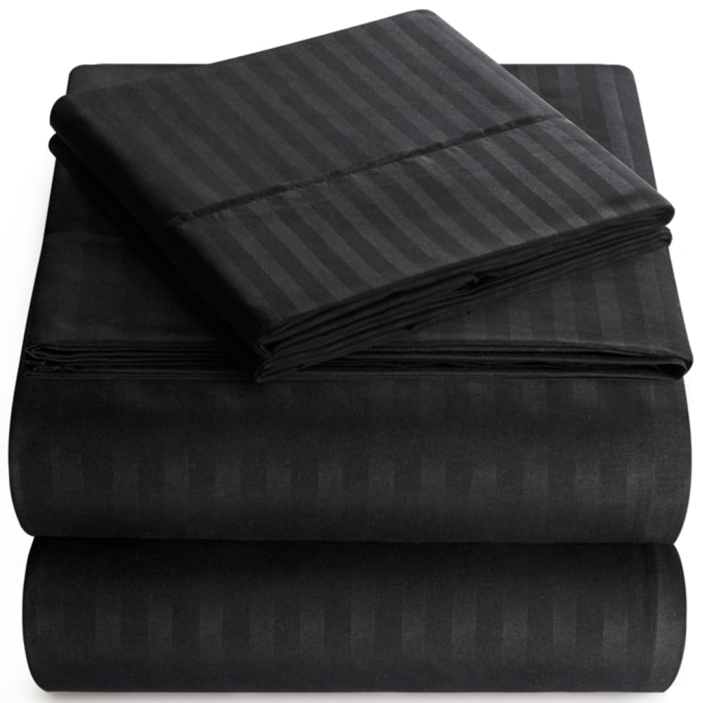 King Sheet Set - 4-Piece Striped Deep Pocket King Bed Sheets - Ultra-Soft  Wrinkle-Free King Size Bedding - Cooling Microfiber King Bed Sheet Set with 1 Fitted Sheet, 1 Flat Sheet, 2 Pillowcases