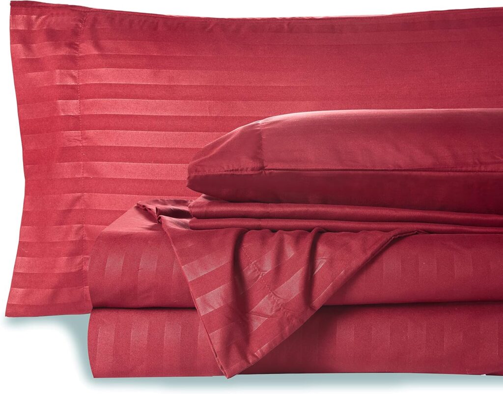Mocassi King Stripe Sheet Set - Luxury Hotel 1800 Premier Bedding Sheets  Pillowcases - Ultra Soft Breathable  Cooling Bed Sheets - Wrinkle Resistant - 6 Piece Set - King, Burgundy Mocassi King Stripe Sheet Set - Luxury Hotel 1800 Premier Bedding Sheets  Pillowcases - Ultra Soft Breathable  Cooling Bed Sheets - Wrinkle Resistant - 6 Piece Set - King, Burgundy